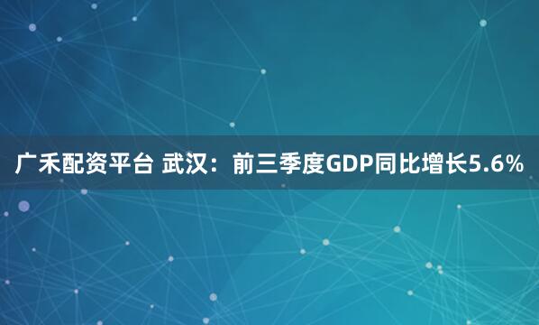 广禾配资平台 武汉：前三季度GDP同比增长5.6%